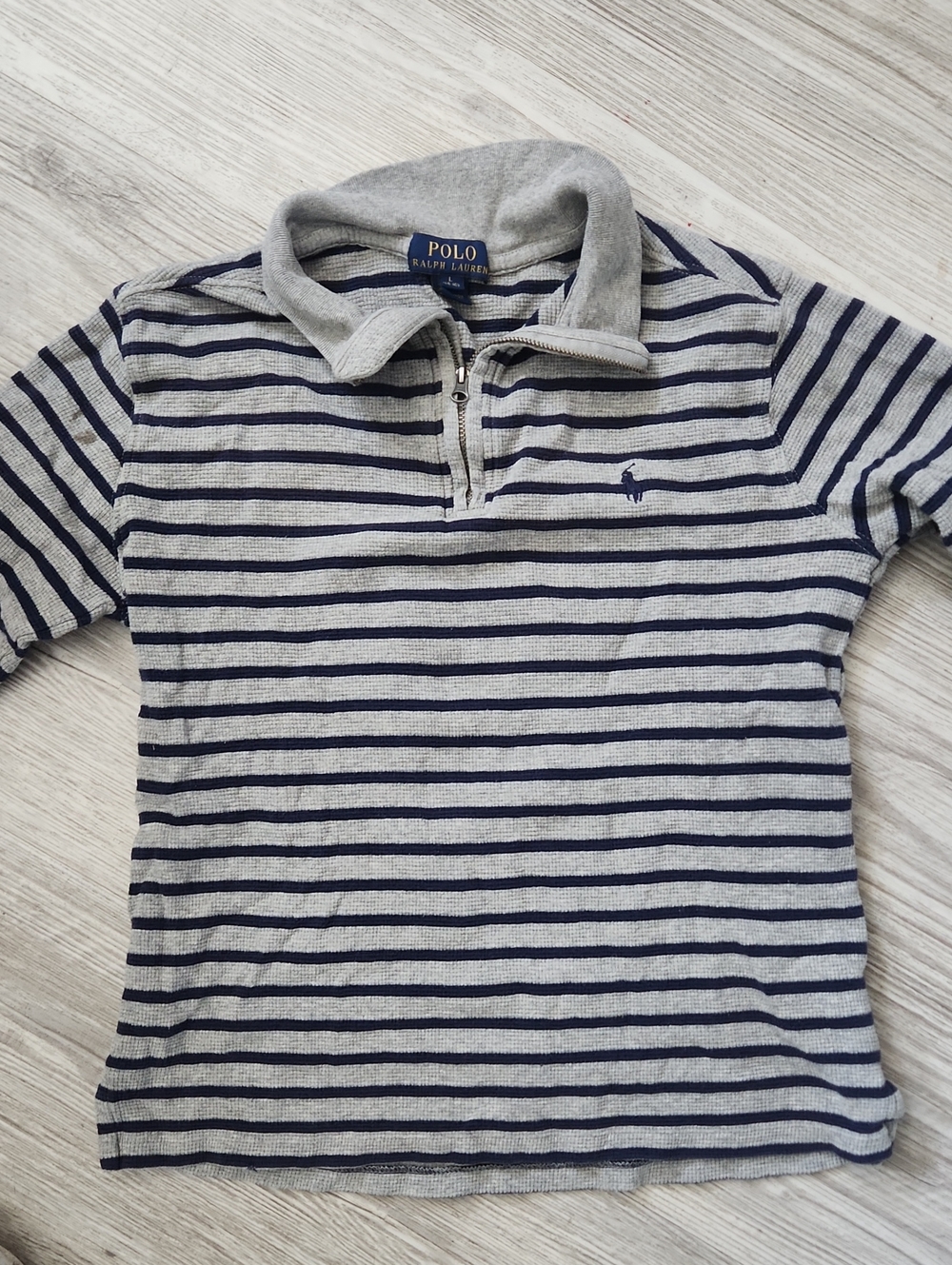Polo by Ralph Lauren Gray & Navy Striped Zip-Neck Polo